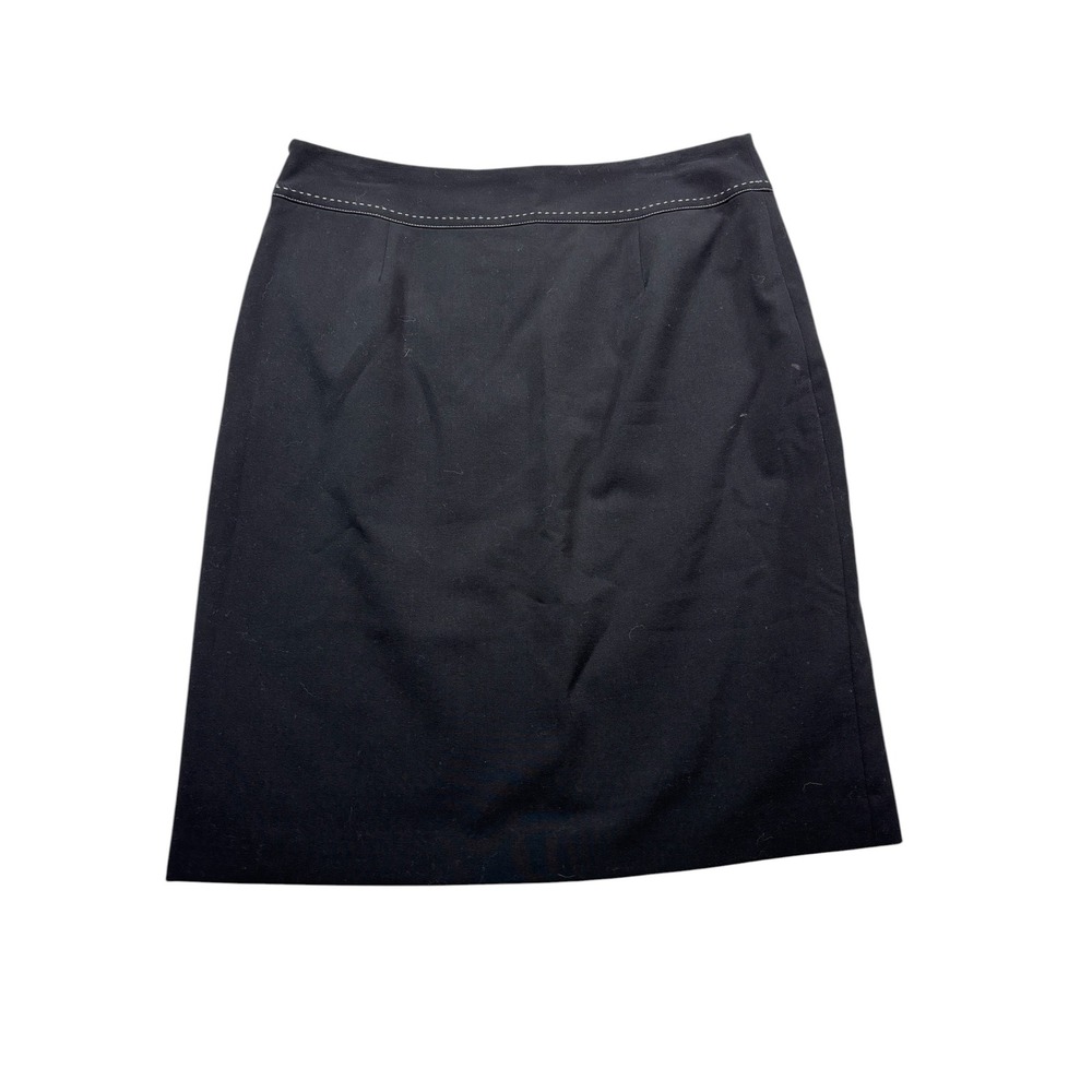 Black Knee Length Pencil Skirt with Contrast Stitching and Side Zip #987‎